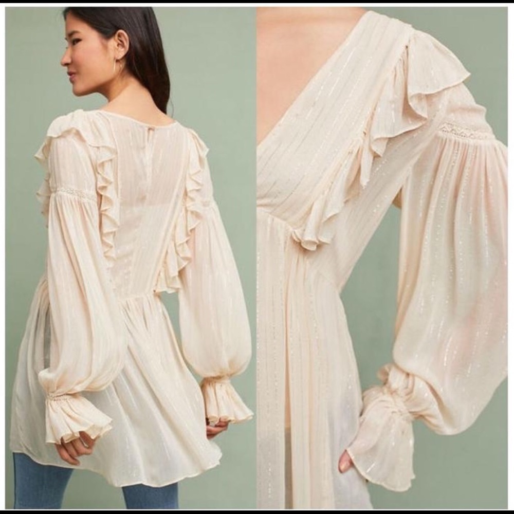 Anthro Maeve Wynne Ruffle Tunic Top S-fun and shimmery
